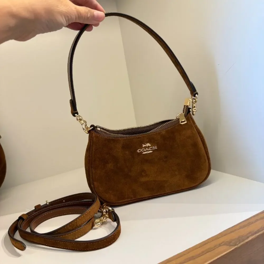 NEW‼️Coach Teri Mini Crossbody Bag CFF98 suede/Gold/Warm Brown